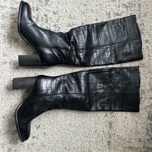 Free People Black Croc-Pattern Heeled Boots